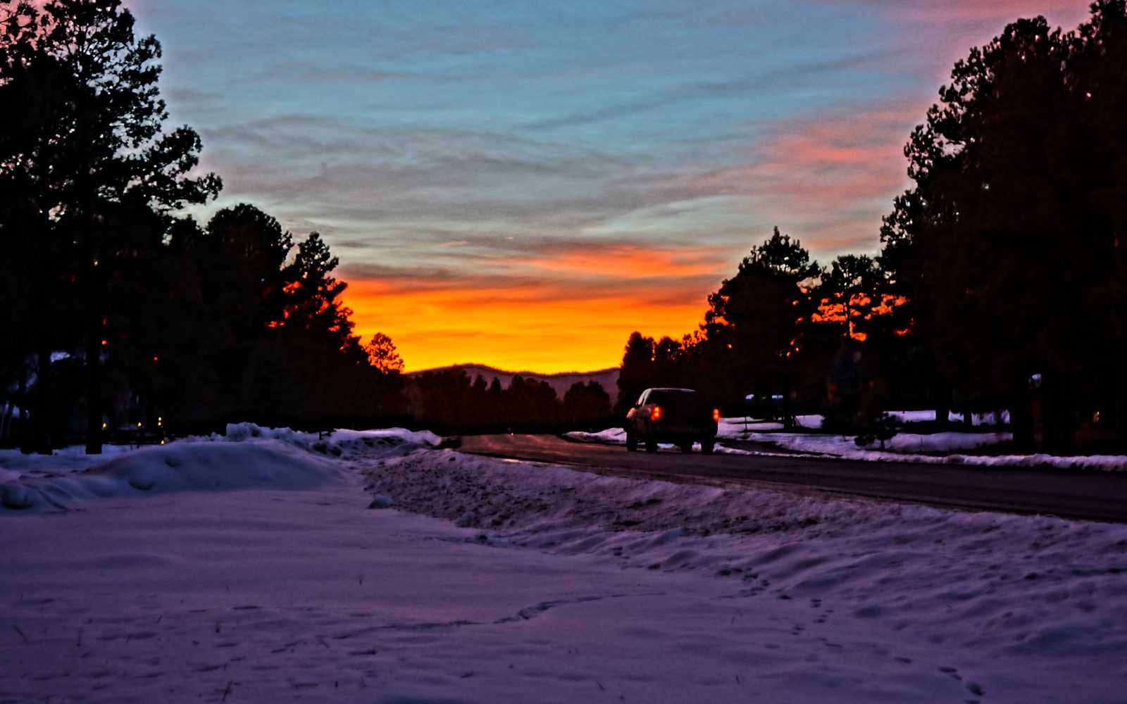 Evening light on mountains and open country near Pagosa Springs